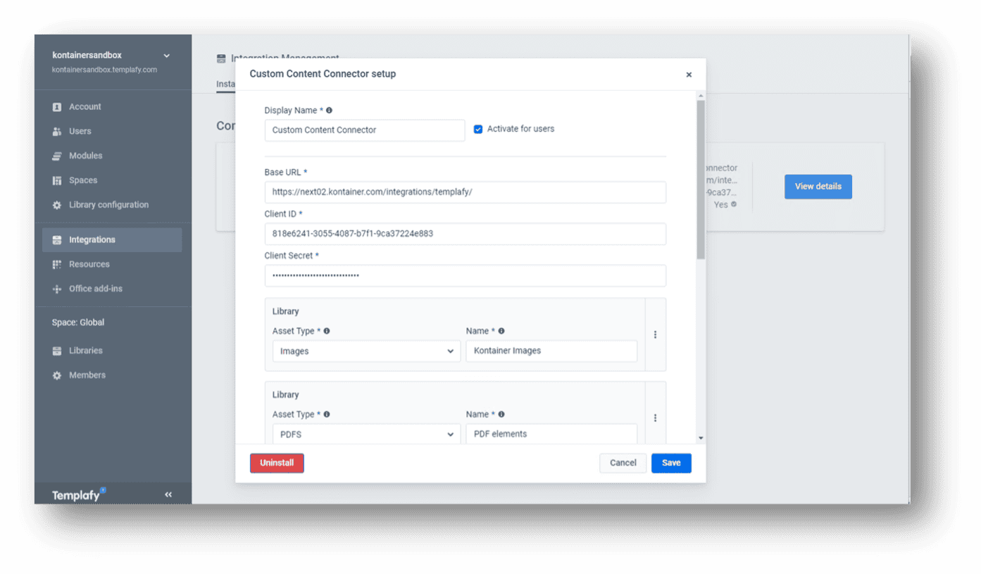 Templafy Custom Content Connector Einrichtung