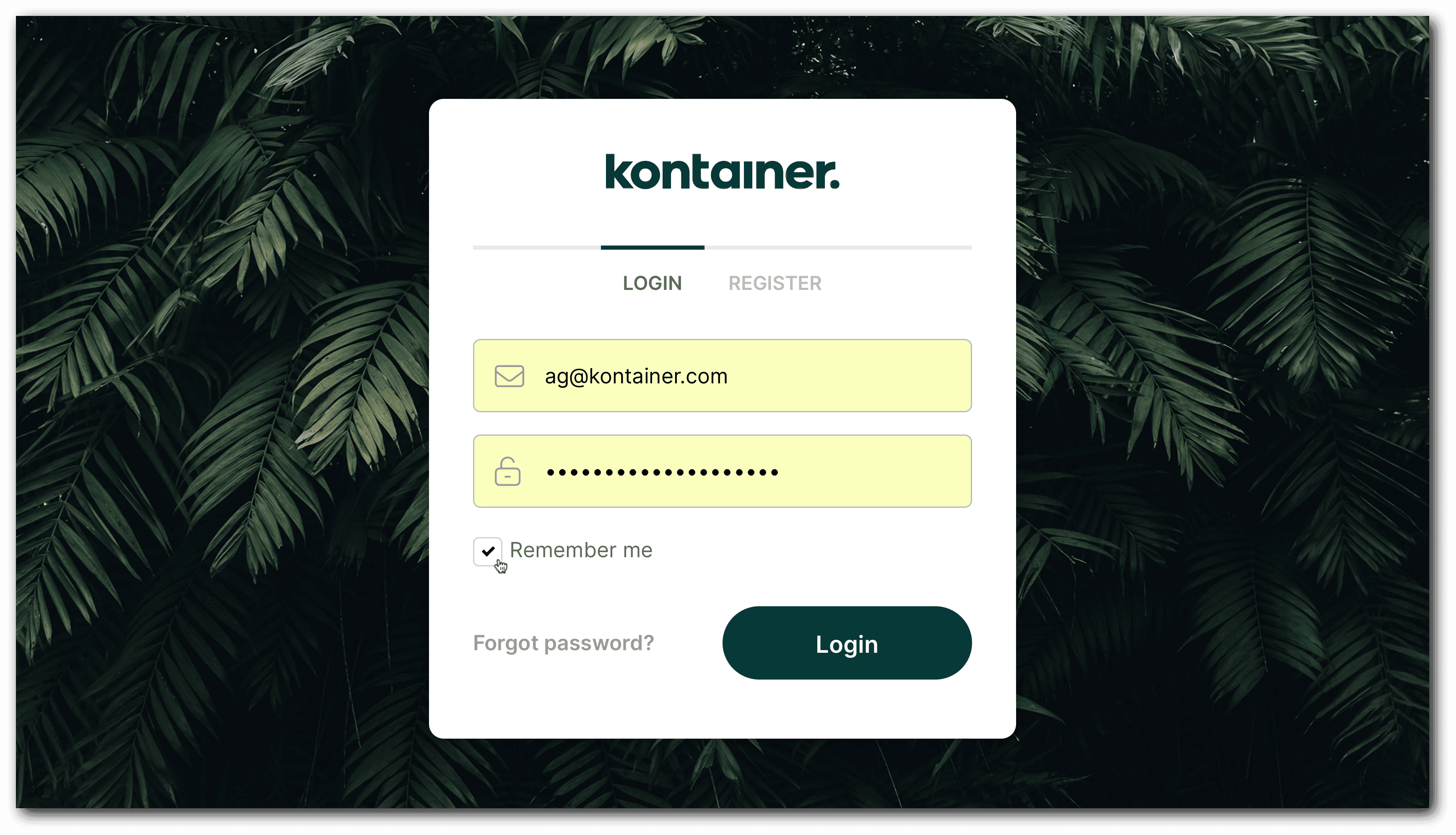 Kontainer Login Seite