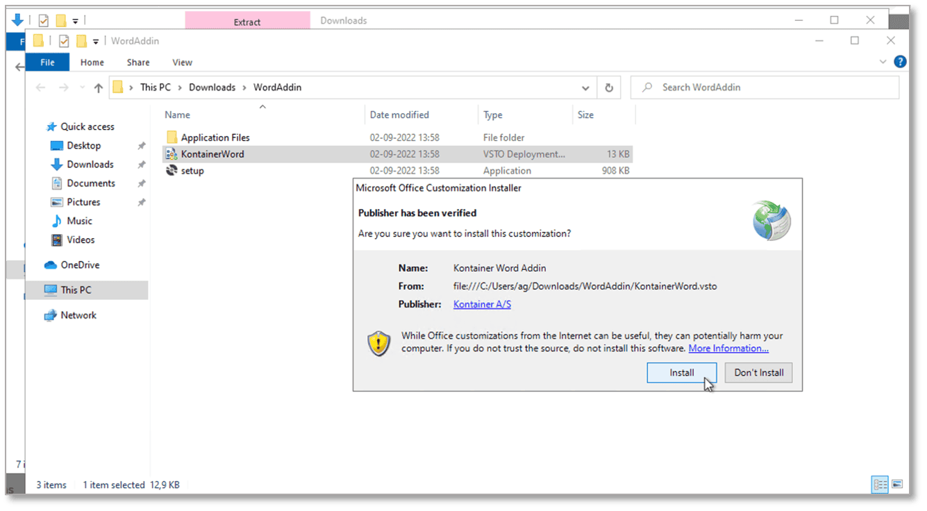 Kontainer Word Plugin Installer