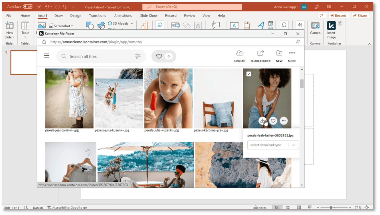 Kontainer geöffnet im PowerPoint Plugin