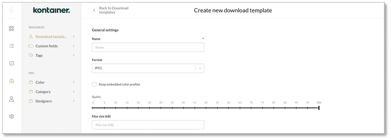 Neue Download-Vorlage in Kontainer erstellen