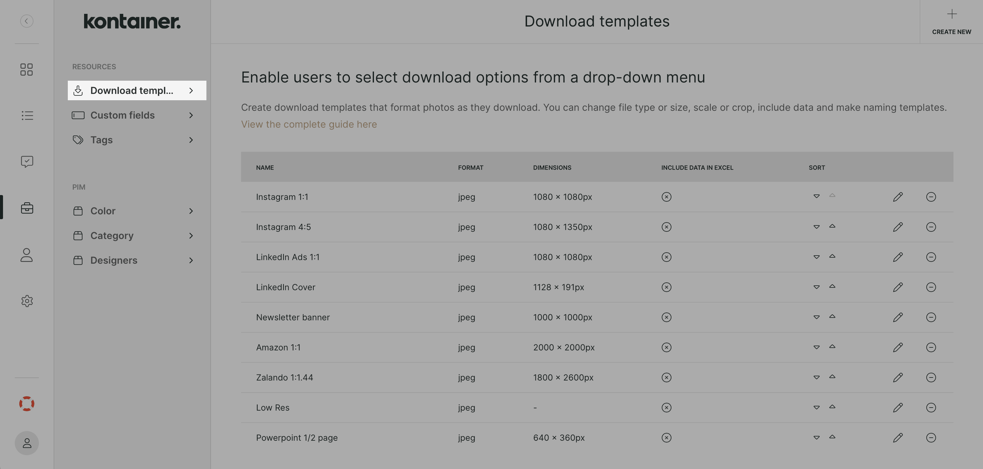 Download-Optionen in Kontainer bearbeiten