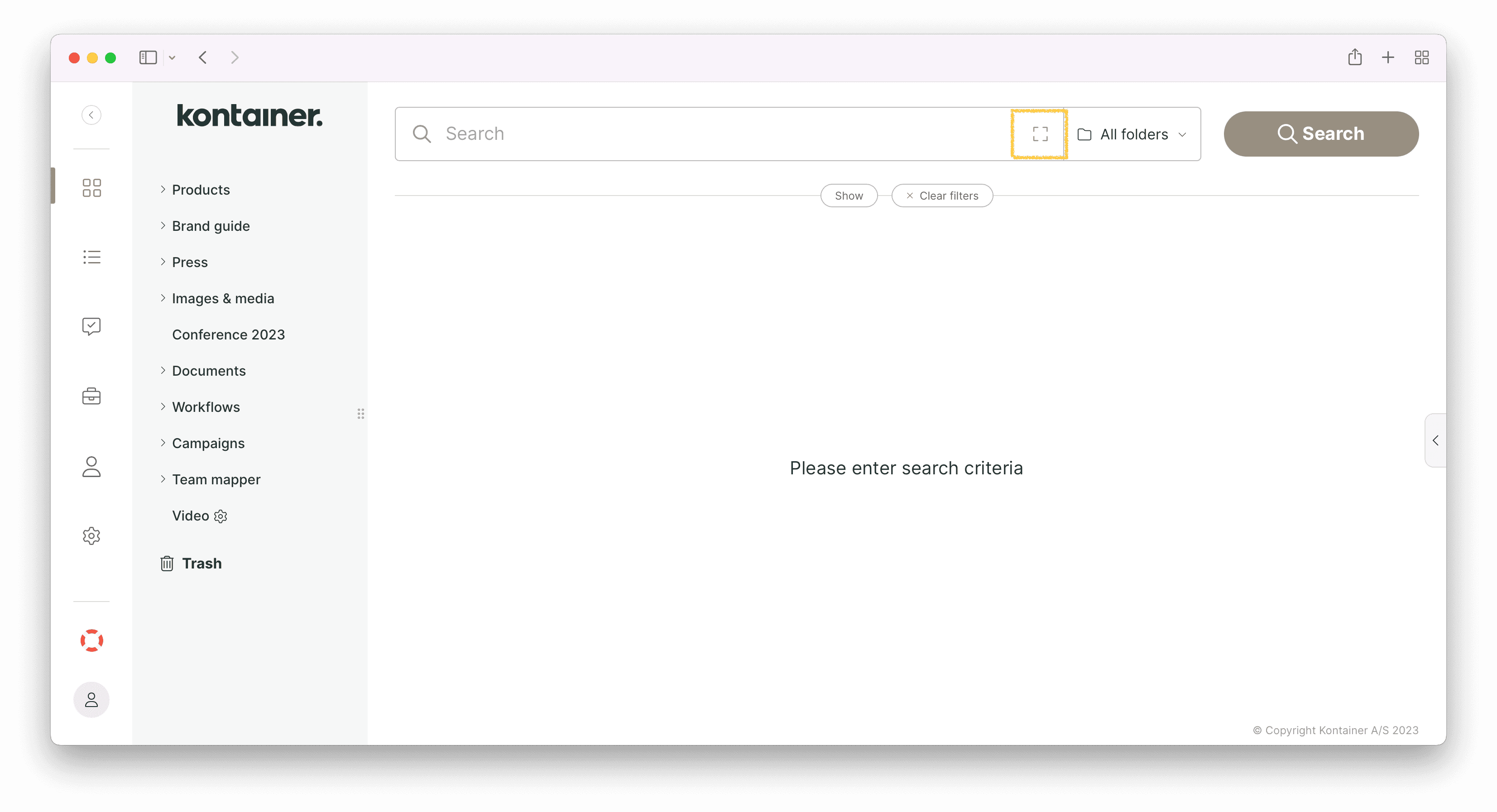 Expanding the general serch function in Kontainer