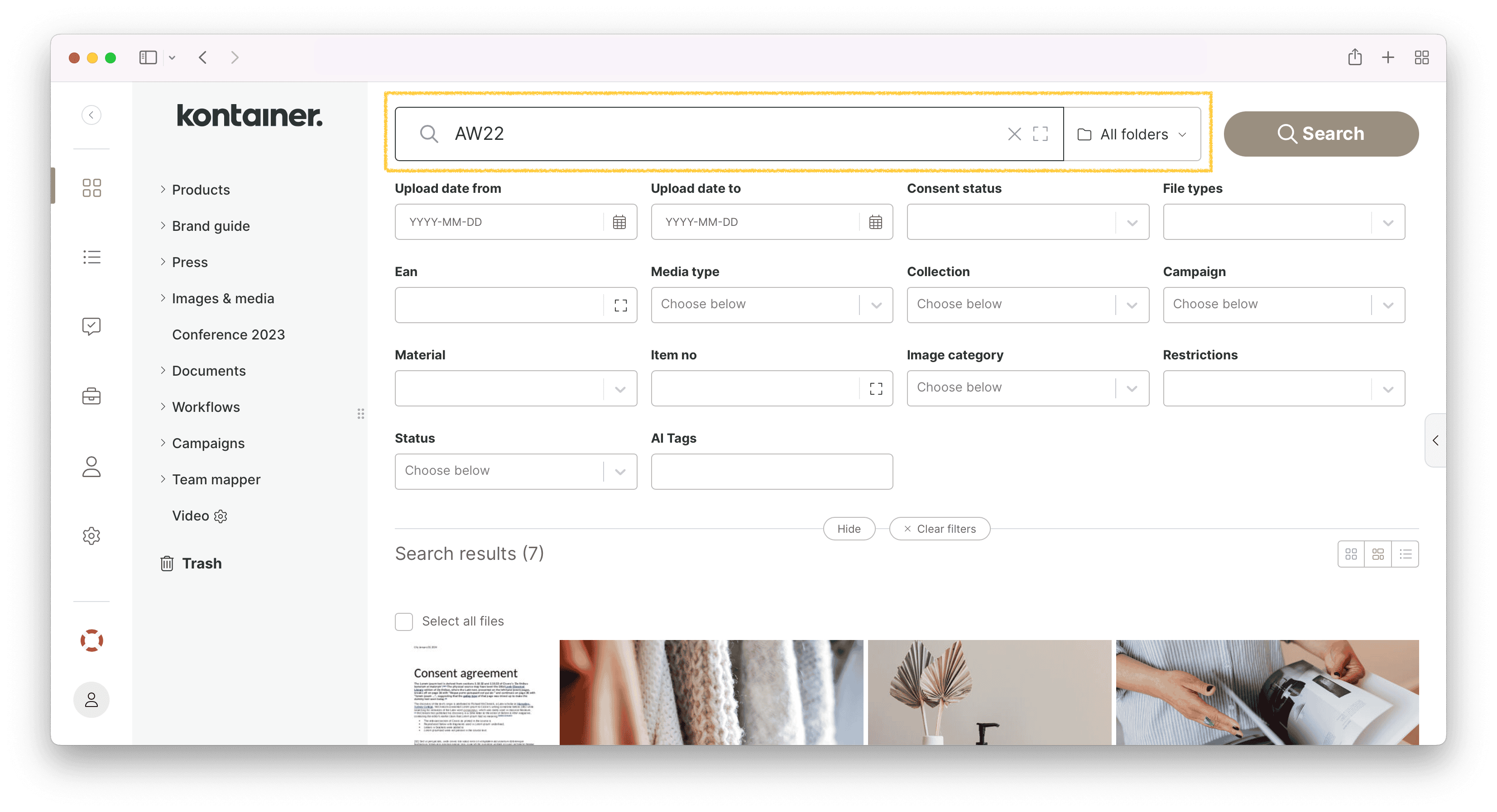 Searhing Kontainer via the Global Search Bar