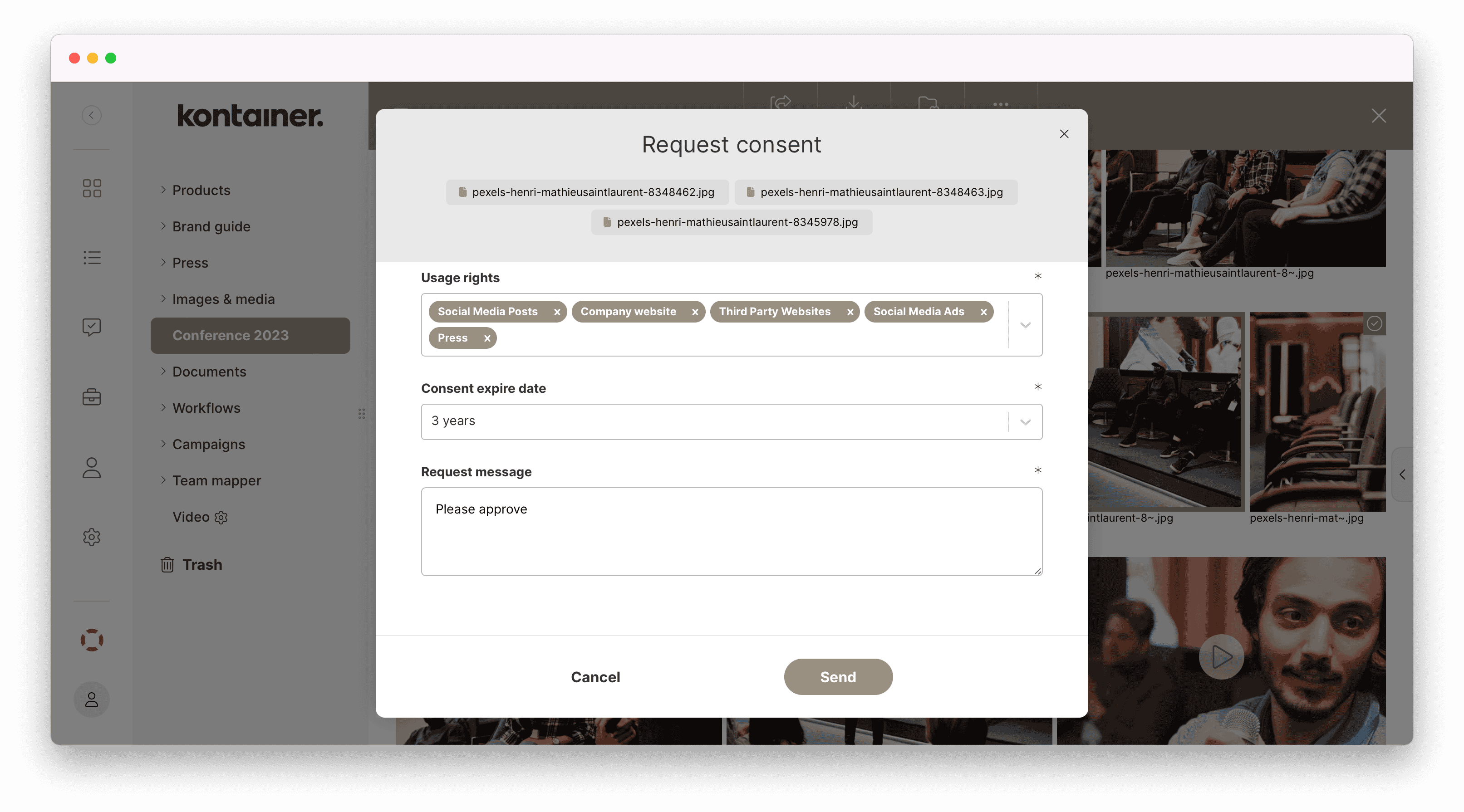 Pop-up-Formular zur Anforderung von Consent