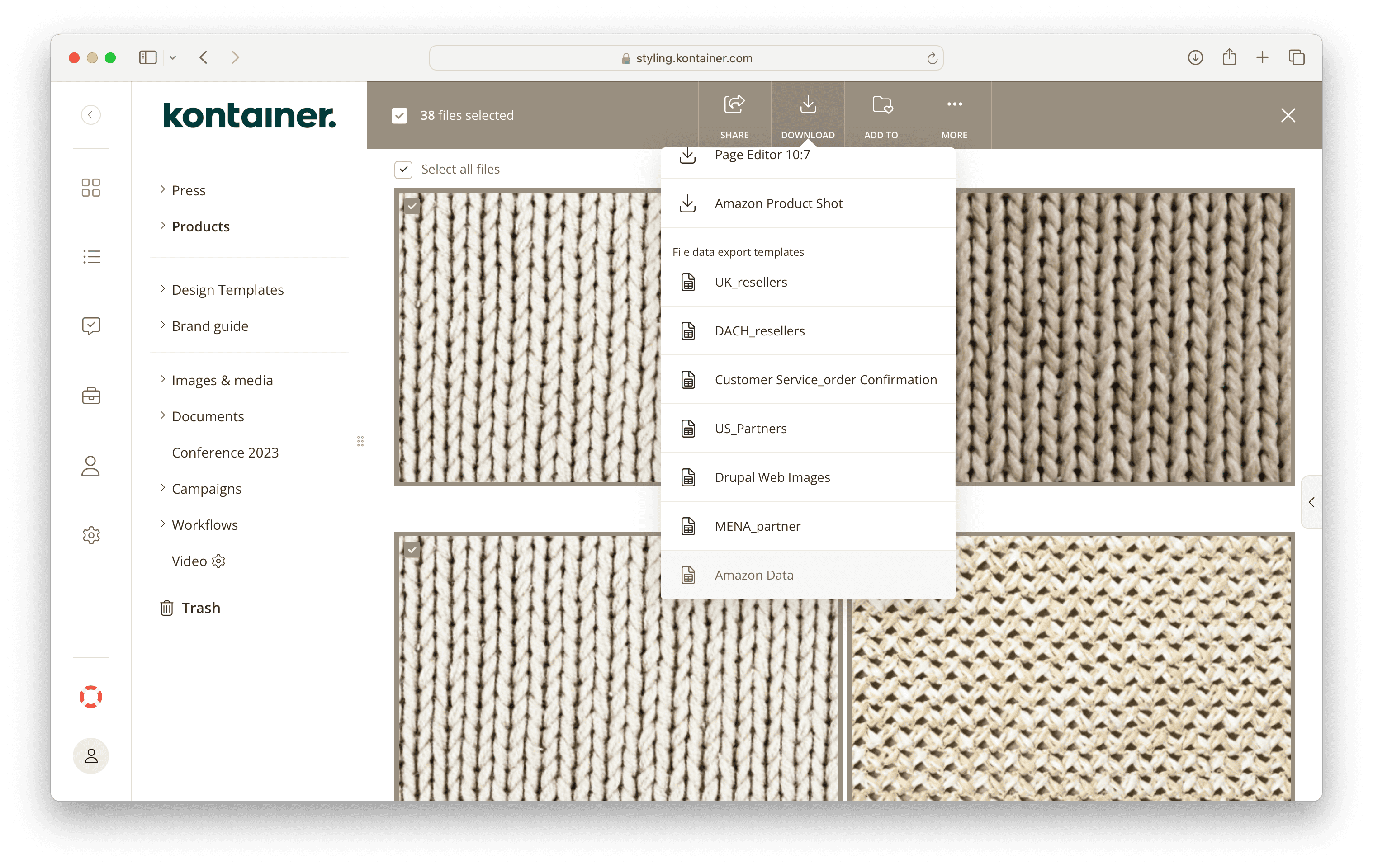 test new File data export template in Kontainer