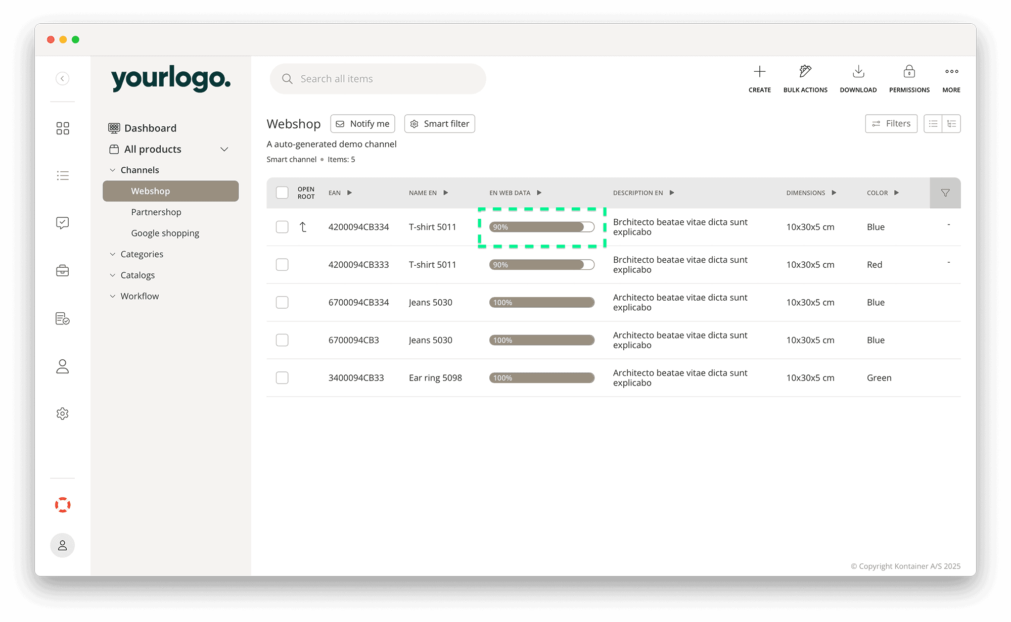 Kontainer PIM completeness channel view
