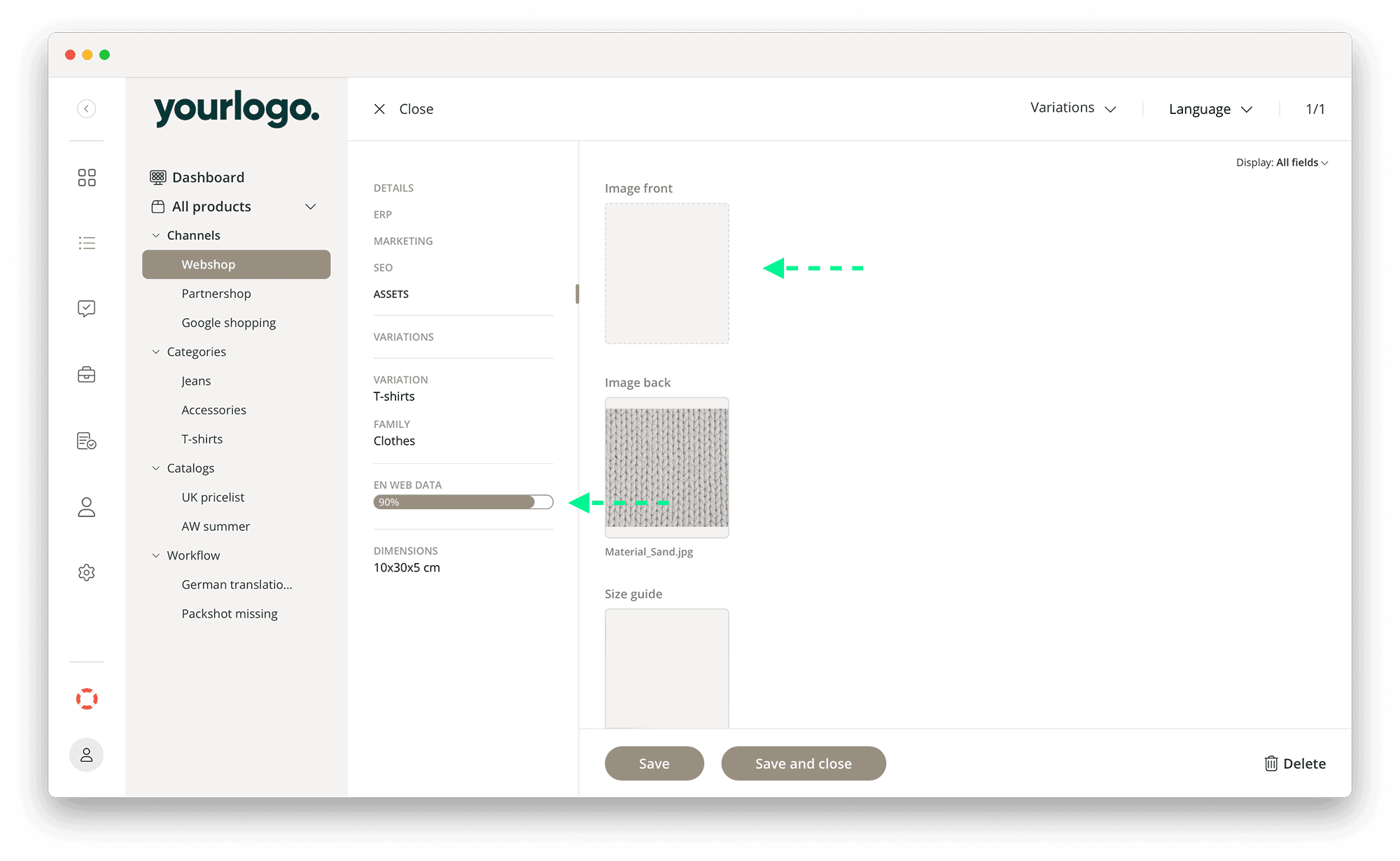 Kontainer PIM Completeness Produktansicht