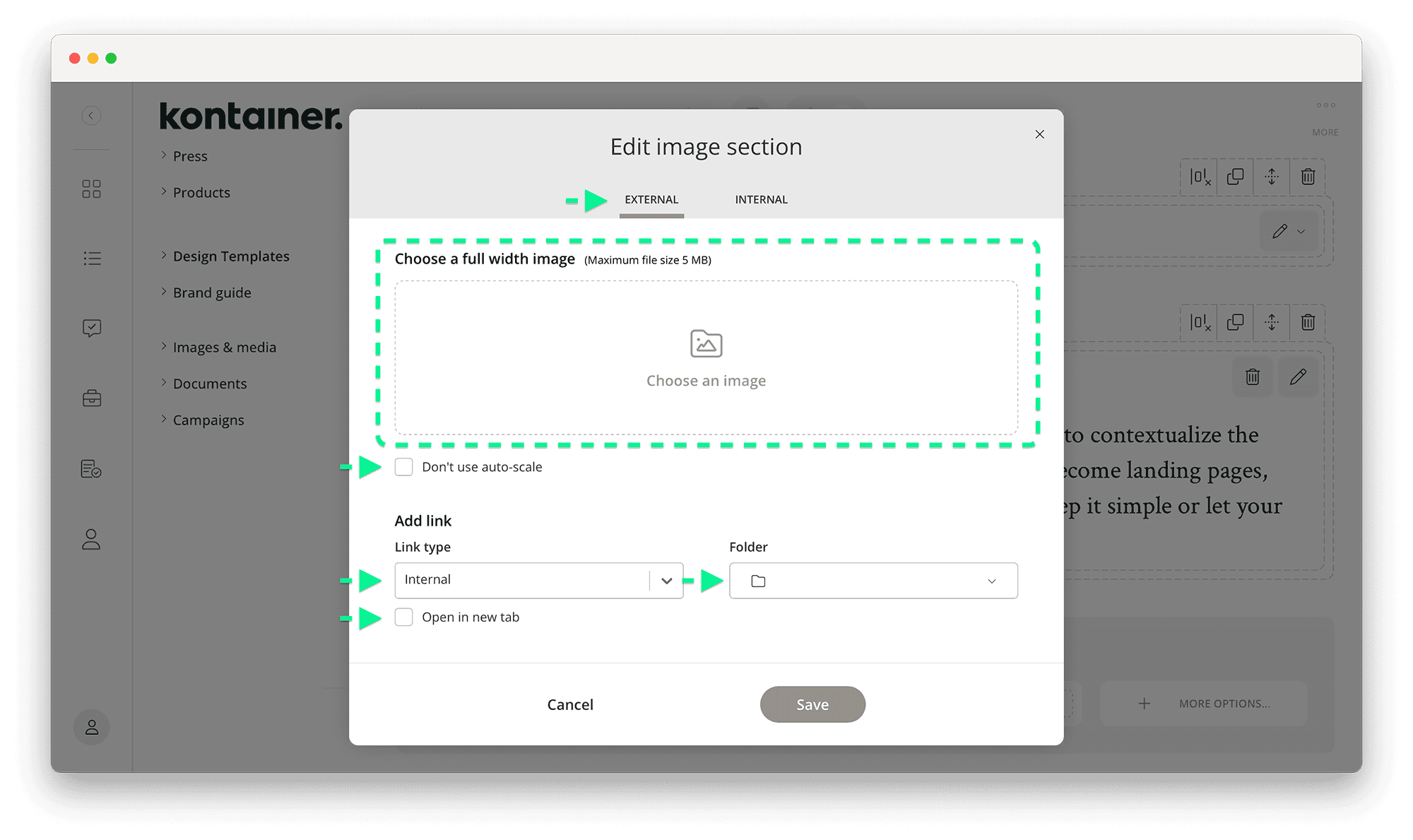 Uploading Images in Design Mode in Kontainer
