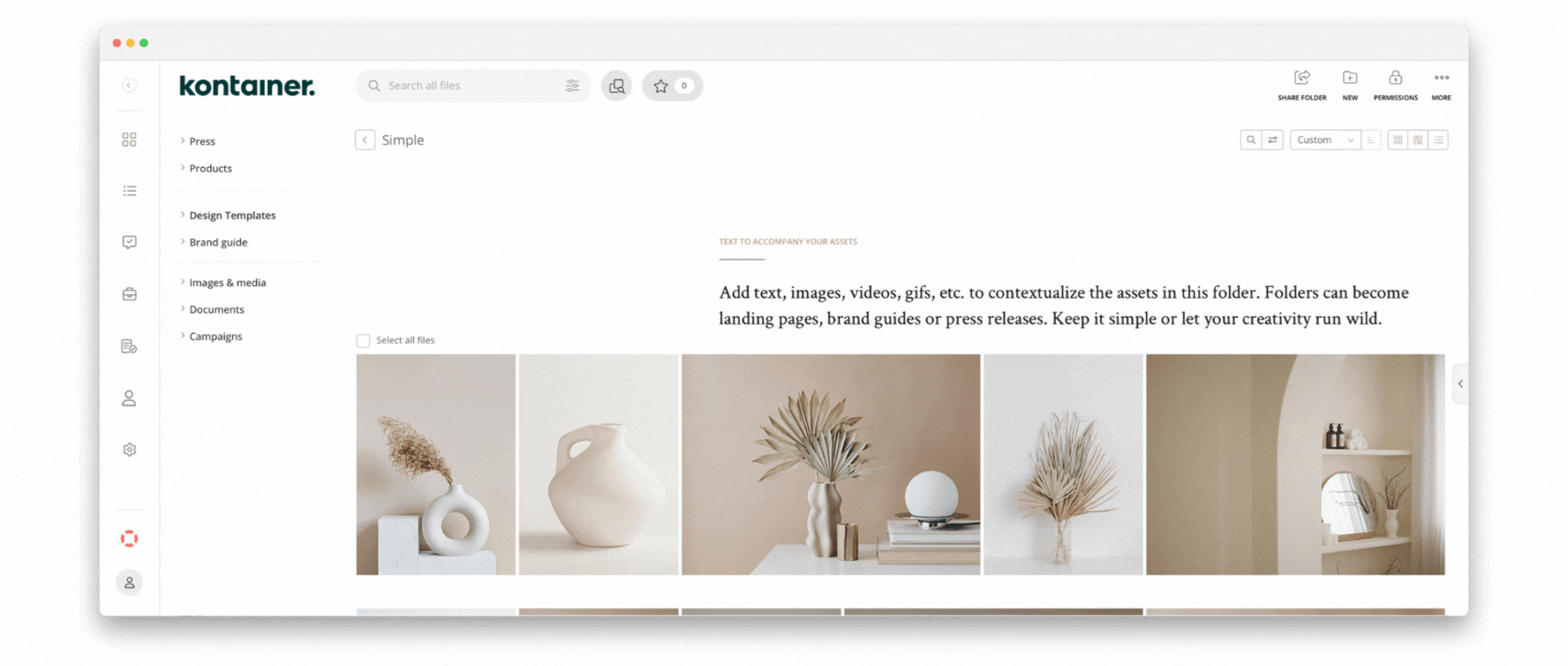 Preview of a Kontainer folder using responsive design as well as adding a max width for content