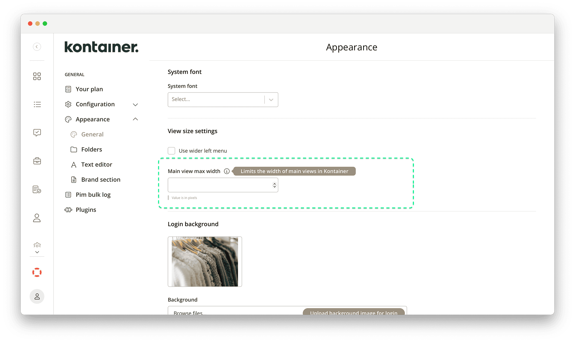Setting max width for page design/folder view in Kontainer DAM