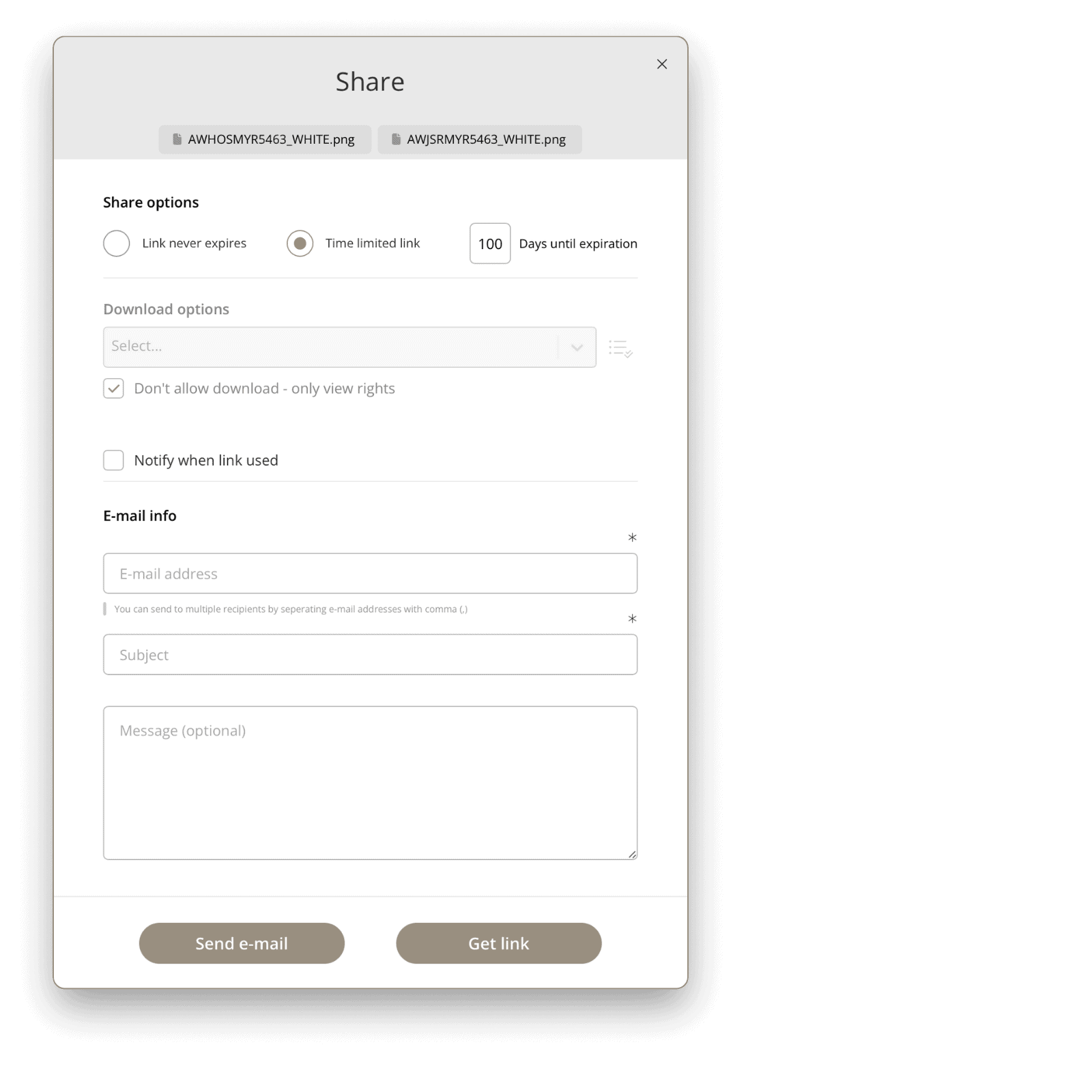 Creating a share link to be sent by email in Kontainer