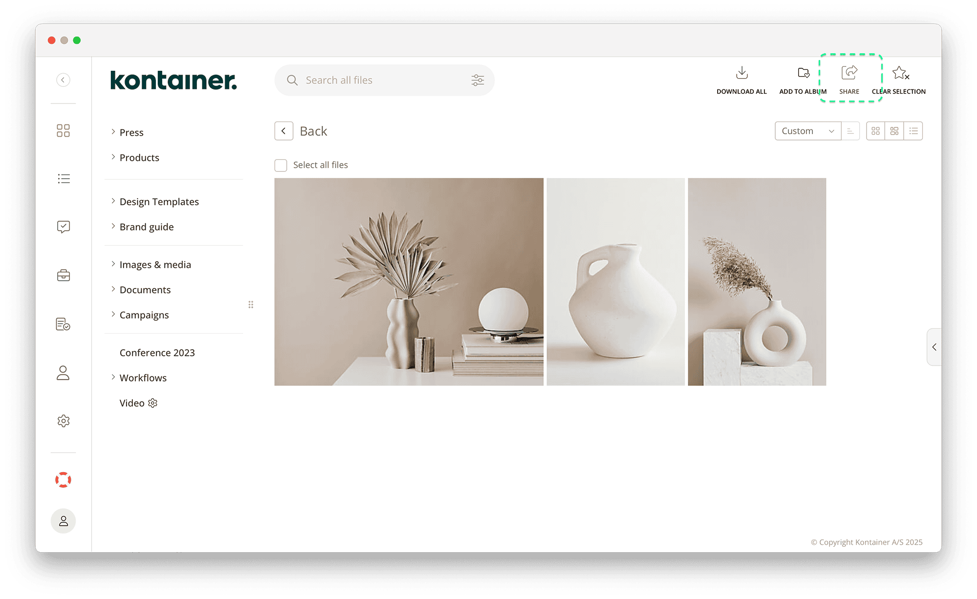Sharing starred files in Kontainer DAM