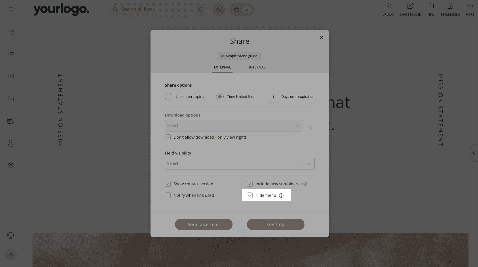 folder menu share link