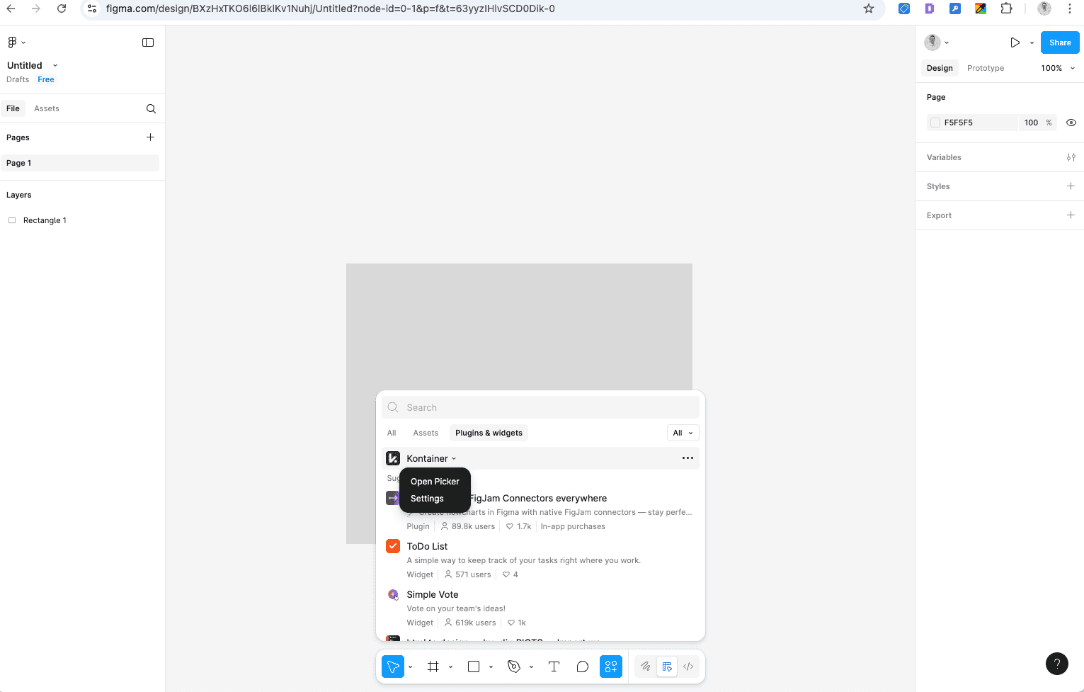 run settings Kontainer