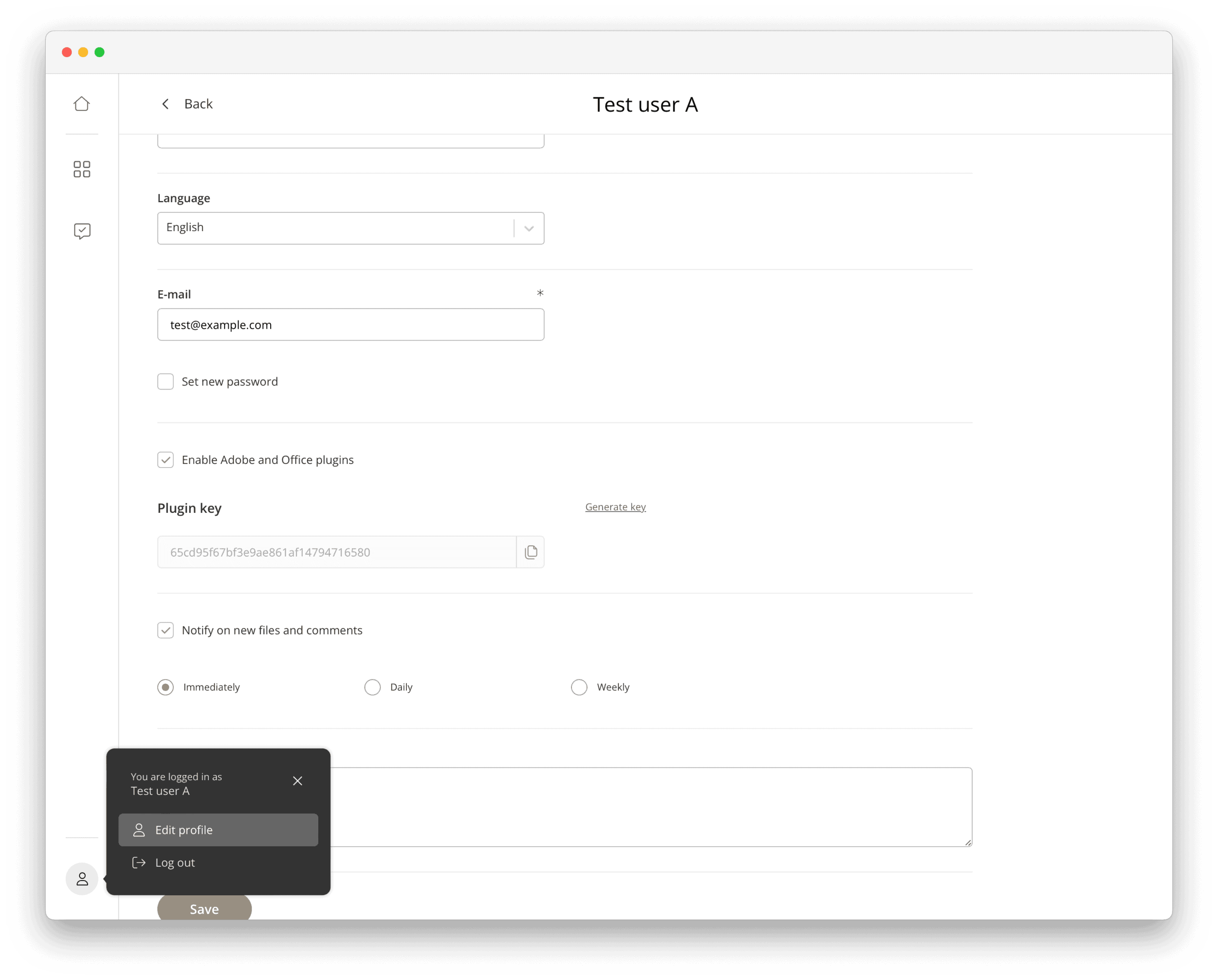 Profile settings in Kontainer DAM
