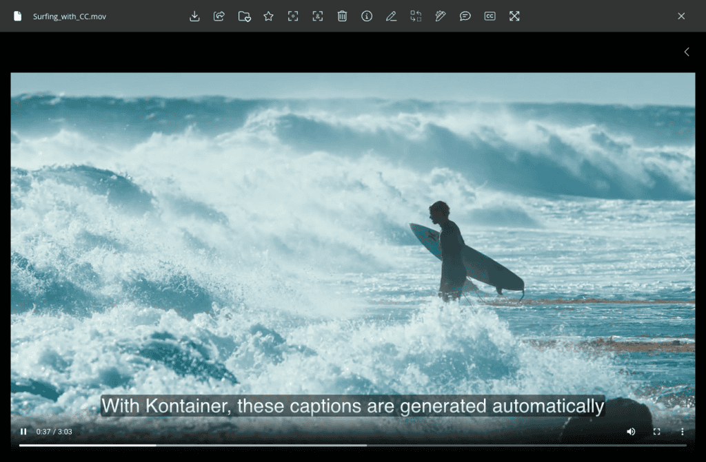 Automatisch generierte Untertitel im Kontainer DAM Video-Streaming-Tool